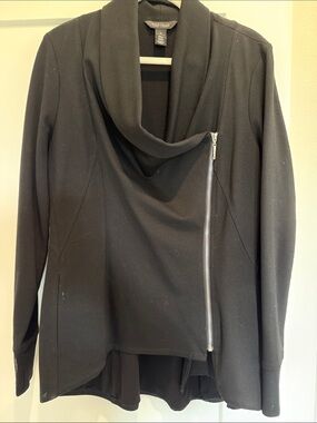 White House Black Market Black Asymmetric Zip Cowl-Neck Sweater